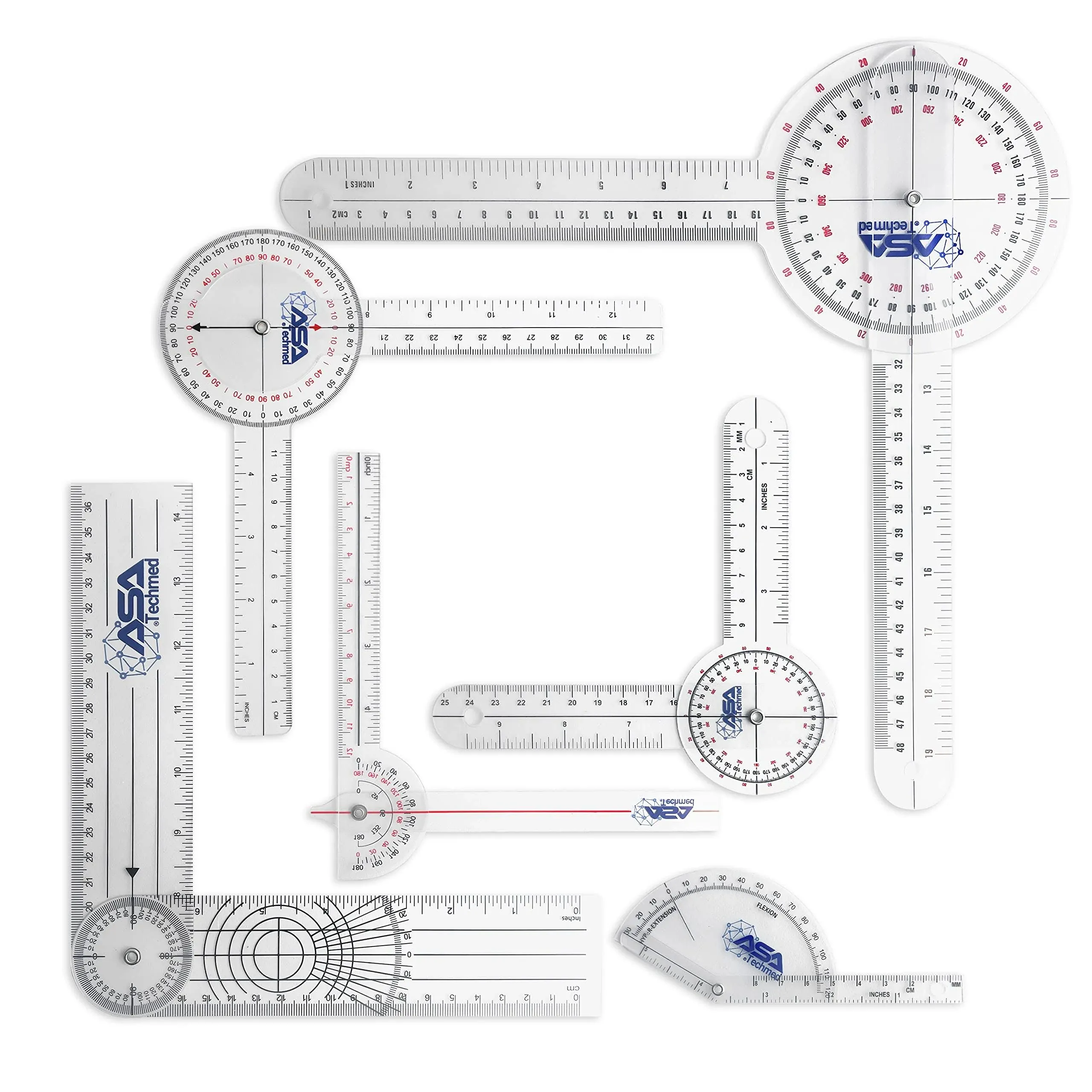 6 Pcs 360° 12, 8 and 6 Inch Medical Spinal Goniometer Angle Protractor Angle Rul