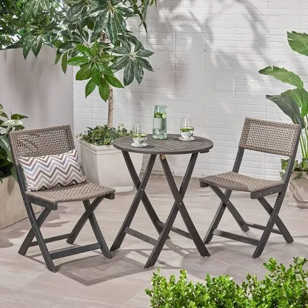 Hillside Outdoor Acacia Wicker Bistro Set by Christopher Knight Home - Dark Gray ...