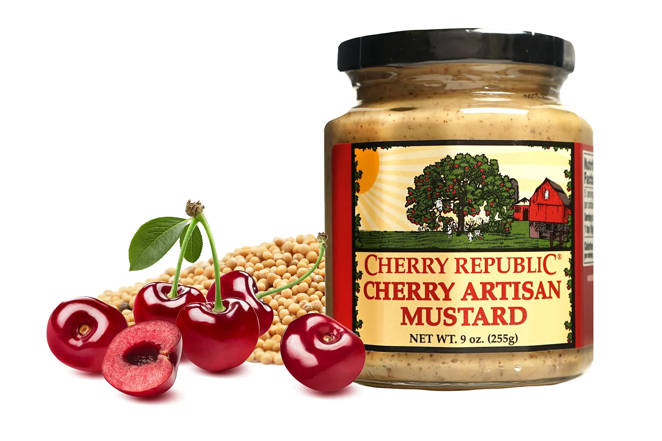 Cherry Artisan Mustard - Michigan Tart Cherries - Mild and Sweet Condiment - 9 oz Jar