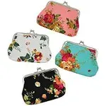 Oyachic 4 Packs Floral Coin Purse,Rose Kiss Lock Change Purse for Women,Small Cute Wallets with Clasp,Vintage Car Coin Pouch for Woman,Girls