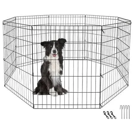 8 Panel 30 Inch Foldable Metal Exercise Dog Playpen, Wire Pet Play Pen Crate Ind