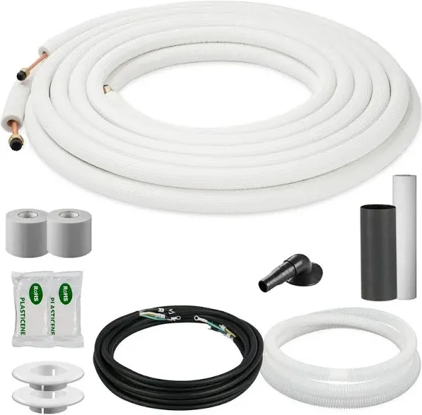 DELLA 25 Ft Mini Split Line Set, 1/4" & 3/8" O.D. Copper Pipes Tubing and 3/8 White Thickened PE Insulated Coil with Flared Nuts for Mini Split Air Conditioner or Heat Pump System(1/4+3/8)