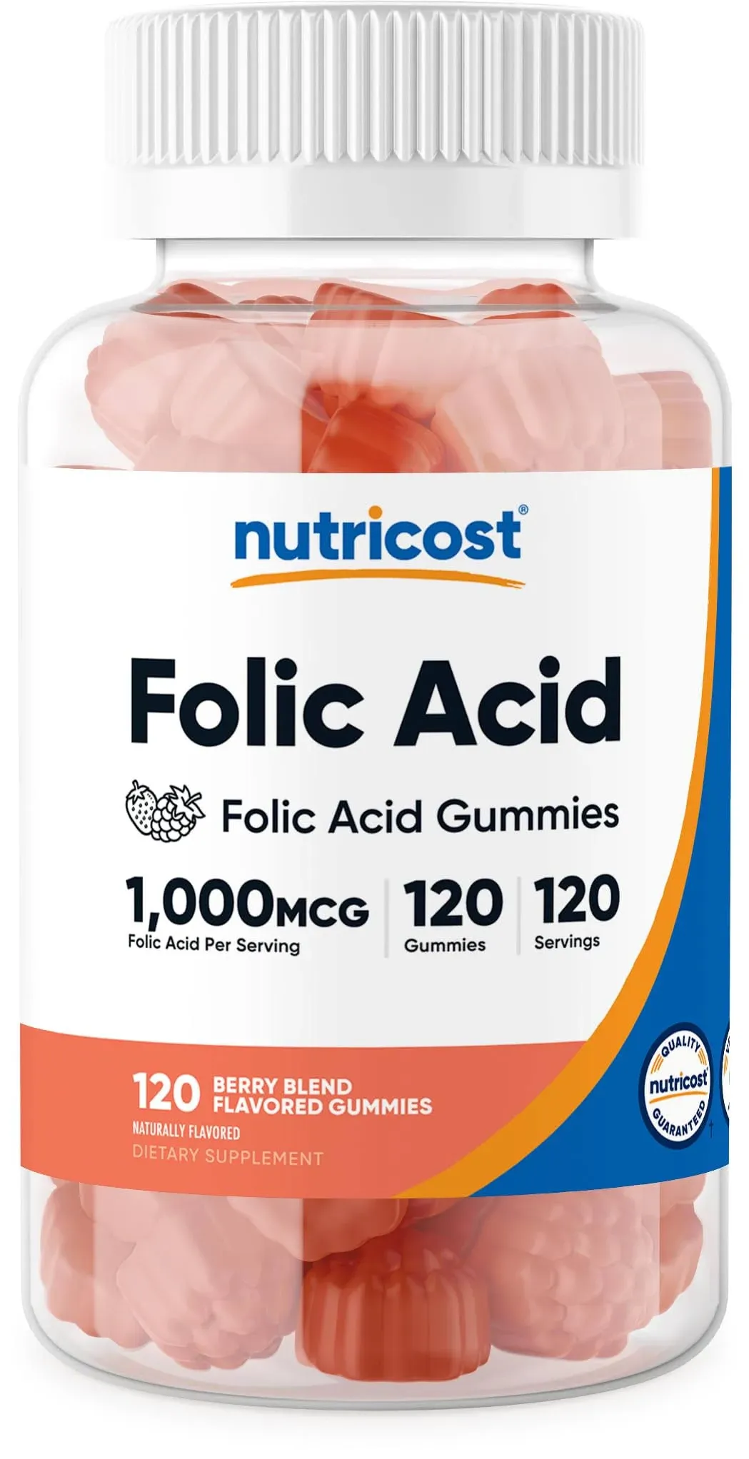 Nutricost Folic Acid (Vitamin B9) Vegetarian Gummies (120 Gummies / 1 mg Folic Acid Per Serving) | Folic Acid Supplement for Men & Women