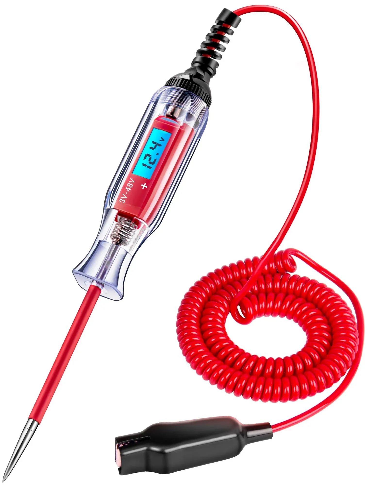 JASTIND Heavy Duty 3-48V Automotive Circuit Tester with Backlit Digital LCD Voltage Display, DC Test Light with 140 inch Extended Spring Wire, Car