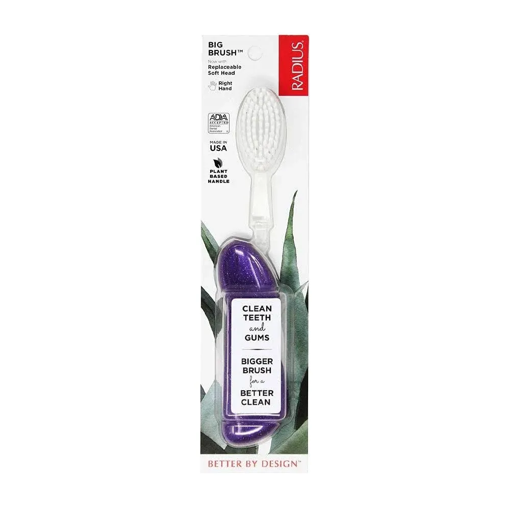 RADIUS Big Brush BPA Free & ADA Accepted Toothbrush Designed to Improve Gum Health & Reduce Gum Issues - Right Hand - Purple - Pack of 1