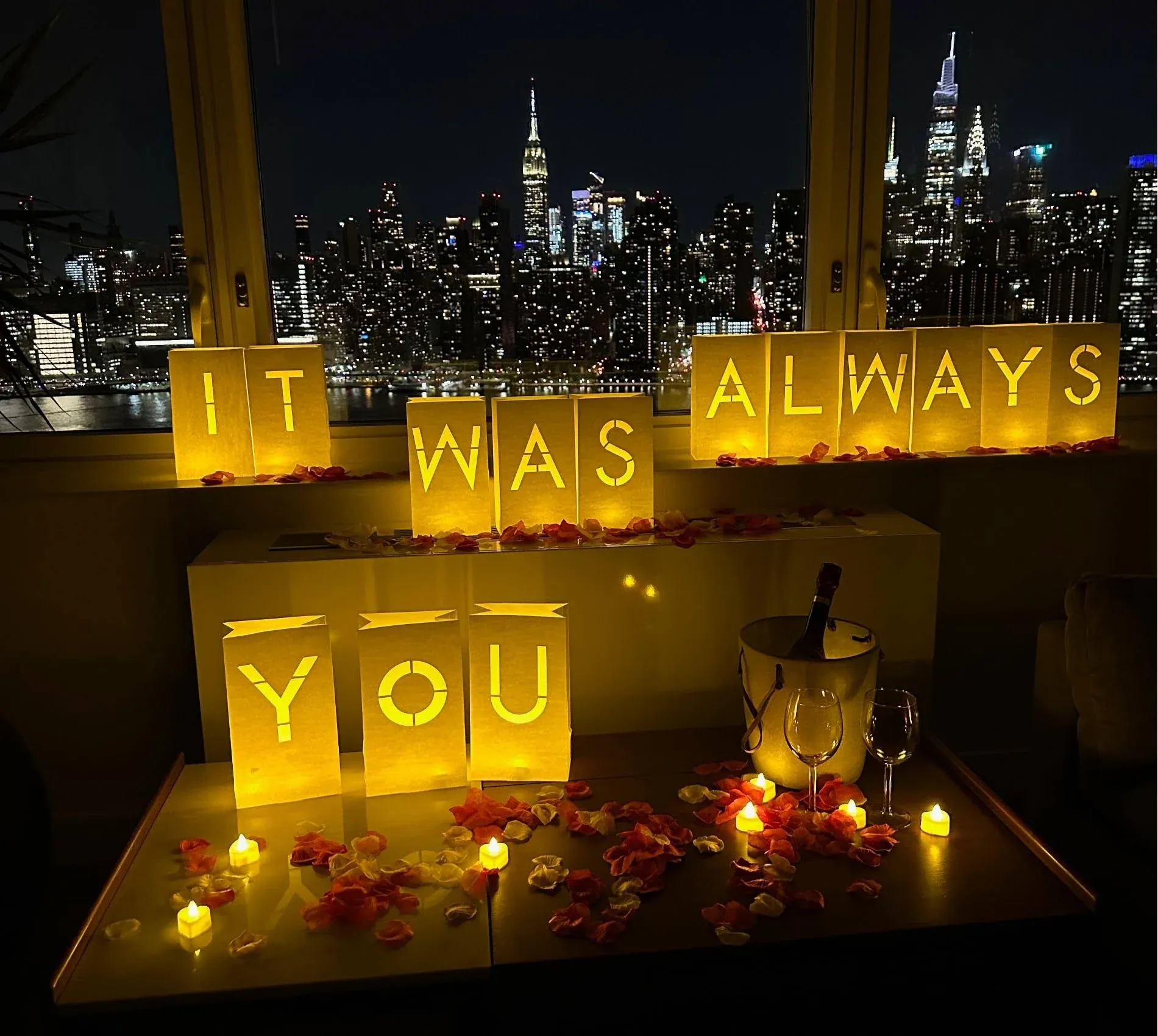 "It was Always You Light Up Letters with LED Lights and Roses | Luminary Paper Bags for Wedding Proposals, Anniversary Decorations and Romantic Celebrations