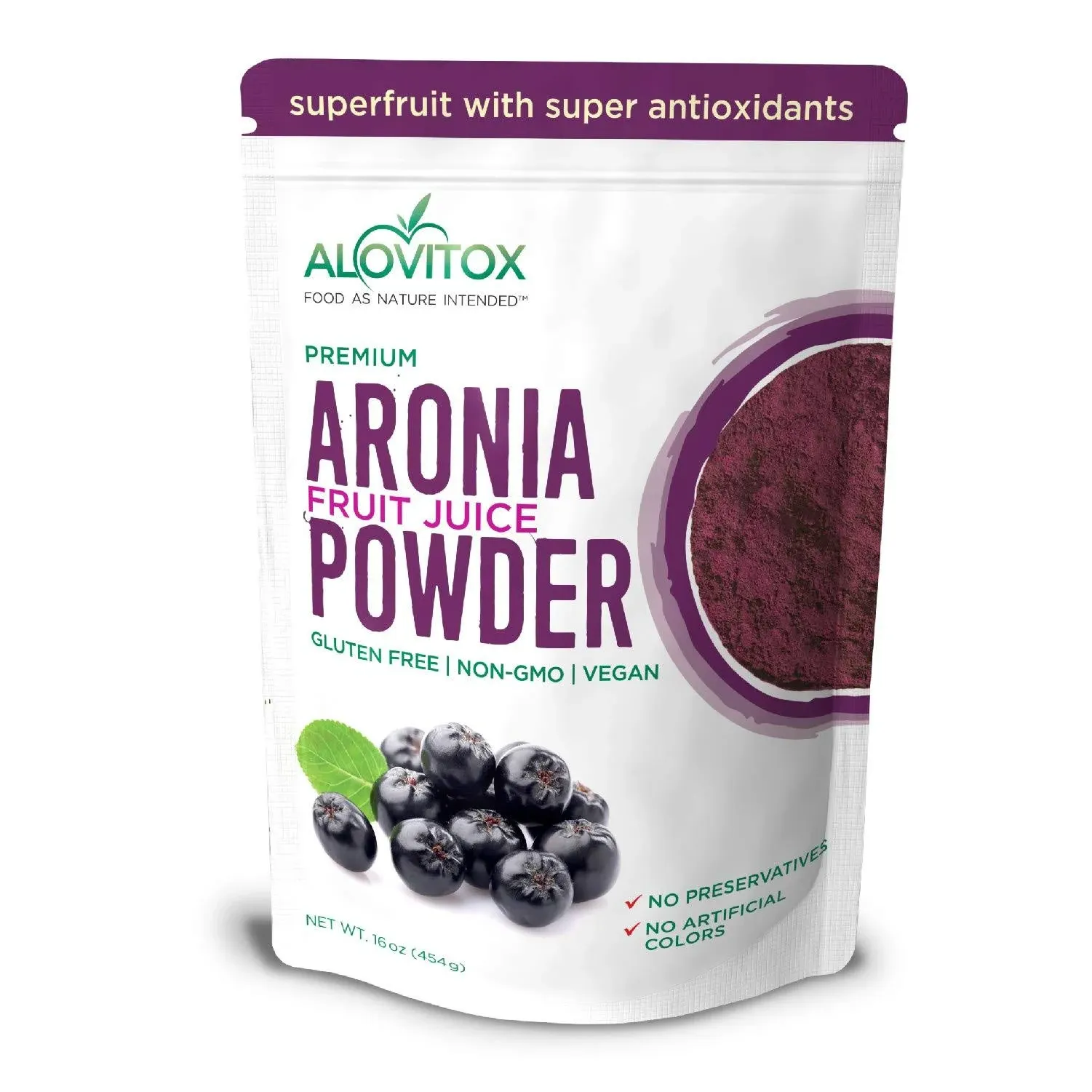 Alovitox Aronia Berry Powder 16 oz | Antioxidant Dense Juice Superfood Naturally Containing Dietary Fiber, Vitamins A, K, C, & E, Calcium, Iron | RAW, Non-GMO, Gluten Free, Water Soluble.