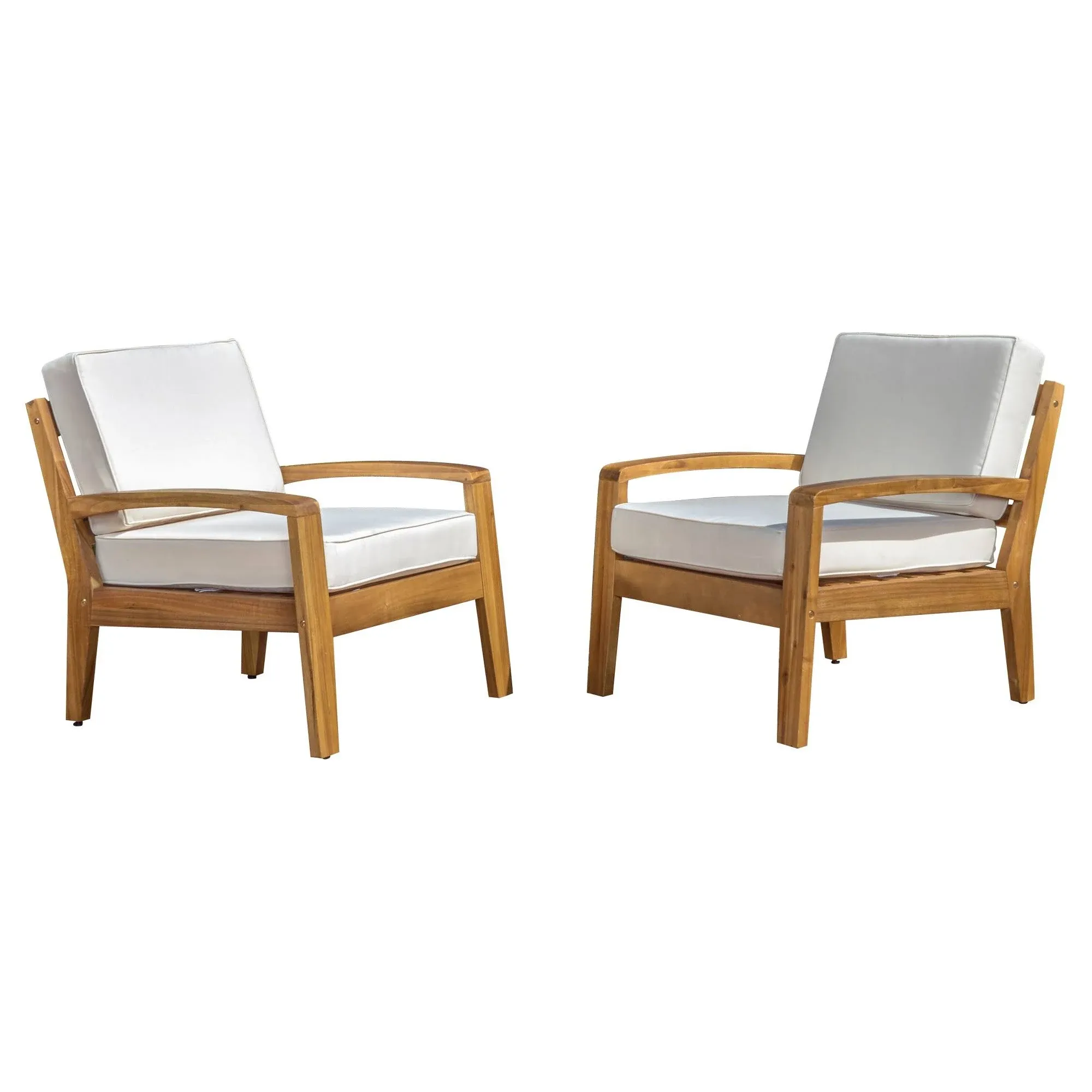 Christopher Knight Home Grenada Outdoor Wooden Club Chair with Cushions, Beige - Set of 2