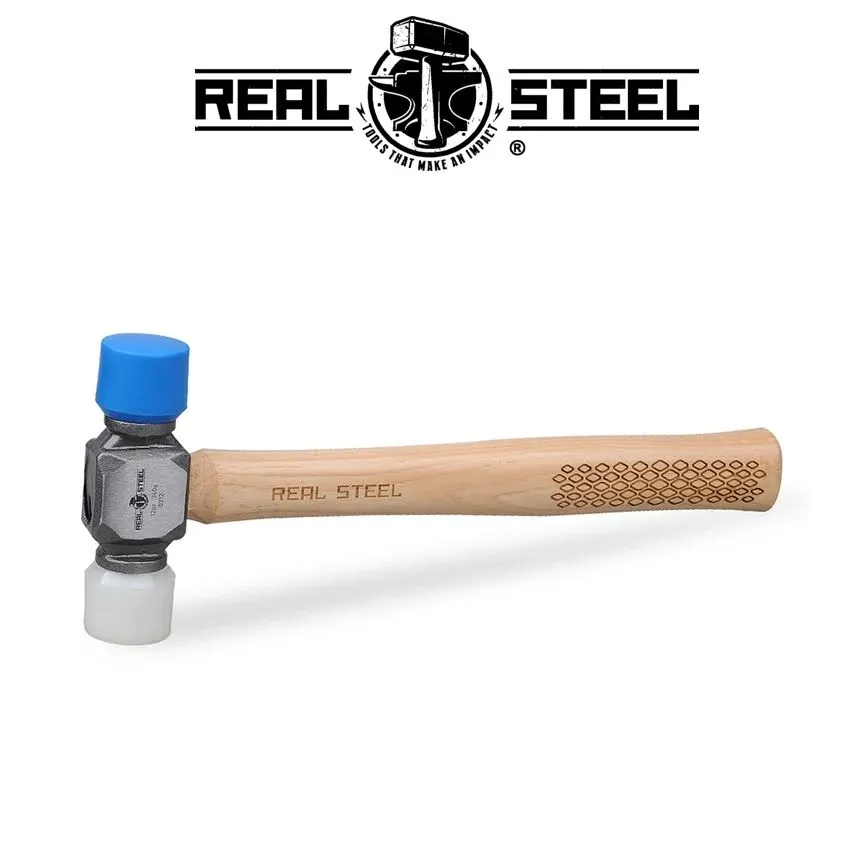 REAL STEEL Rubber Mallet, 12 oz Double Face Hammer with Soft/Hard Tips & Hickory Wood Handle (0312)