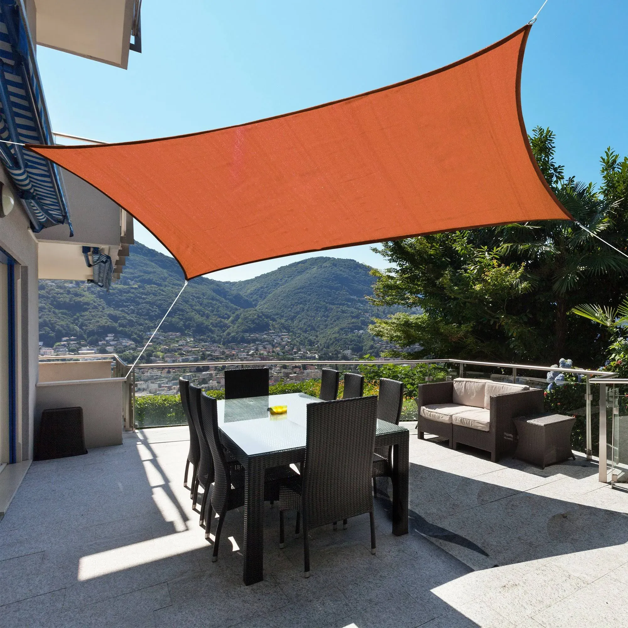 Outsunny 16&#39; x 20&#39; Sun Shade Sail Canopy Outdoor Shade Sail Cloth for Patio Deck Yard with D-Rings and Rope Included, Brick Red