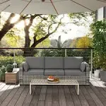 Outsunny Wicker Patio Couch, PE Rattan 3-Seat Sofa, Outdoor Furniture - Grey