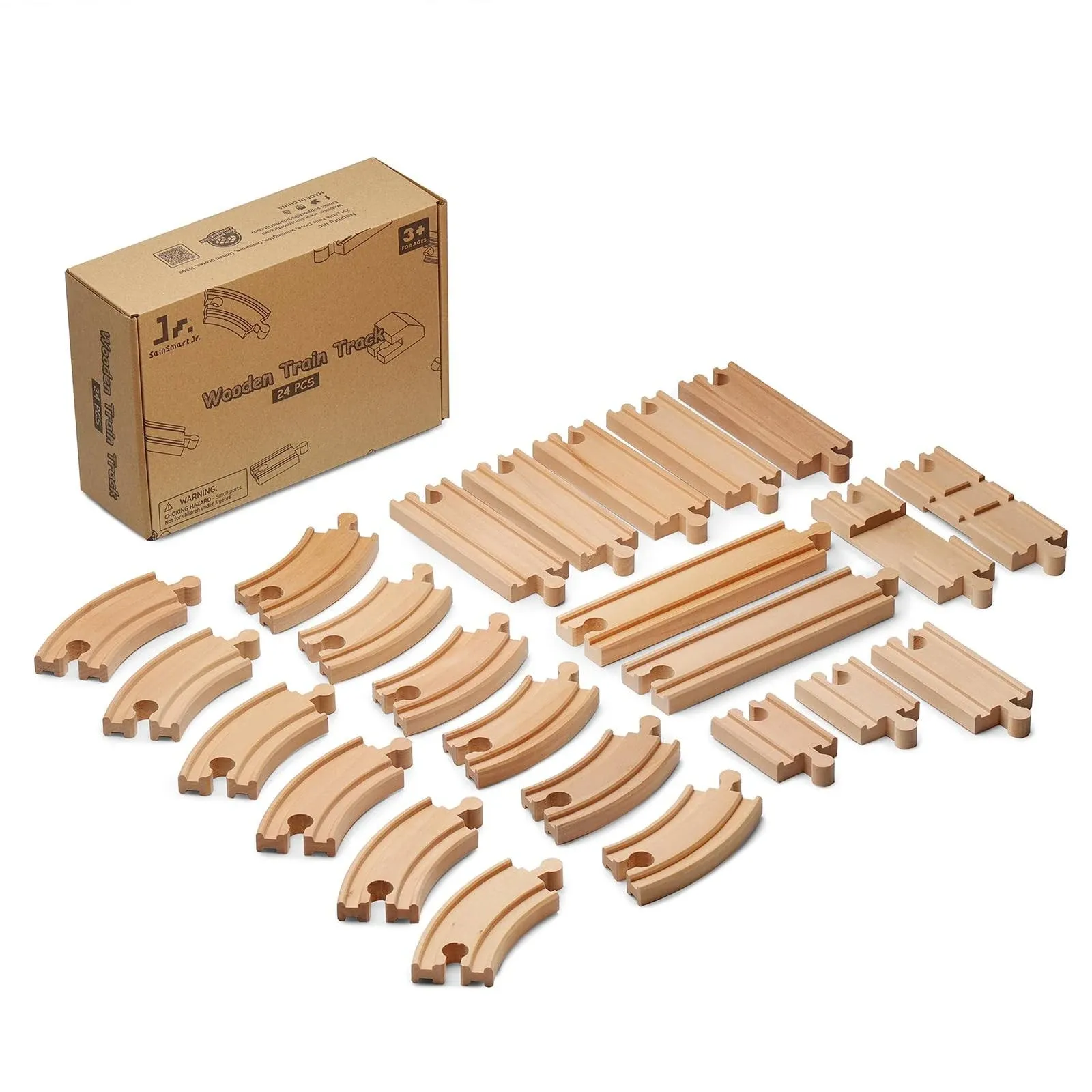 SainSmart Jr. Wooden Train Track 24pcs, Expansion Compatible with All... 