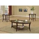 Roundhill Furniture Perth 3-Piece Espresso Oval Coffee Table with End Tables Set