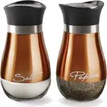 Circleware Cafe Contempo Elegant Glass Salt and Pepper Shakers Dispenser, Clear Bottom Jar Bottle Container with Stainless Steel