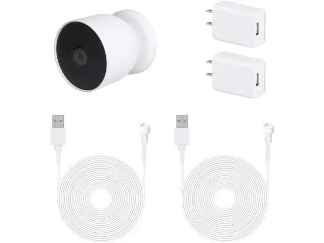 2Pack Power Adapter Compatible with Google Nest Cam Outdoor or Indoor, Battery, with 16.4Ft/5m Weatherproof Charging Cable Continuously Power Your Nest Cam (Battery) - White