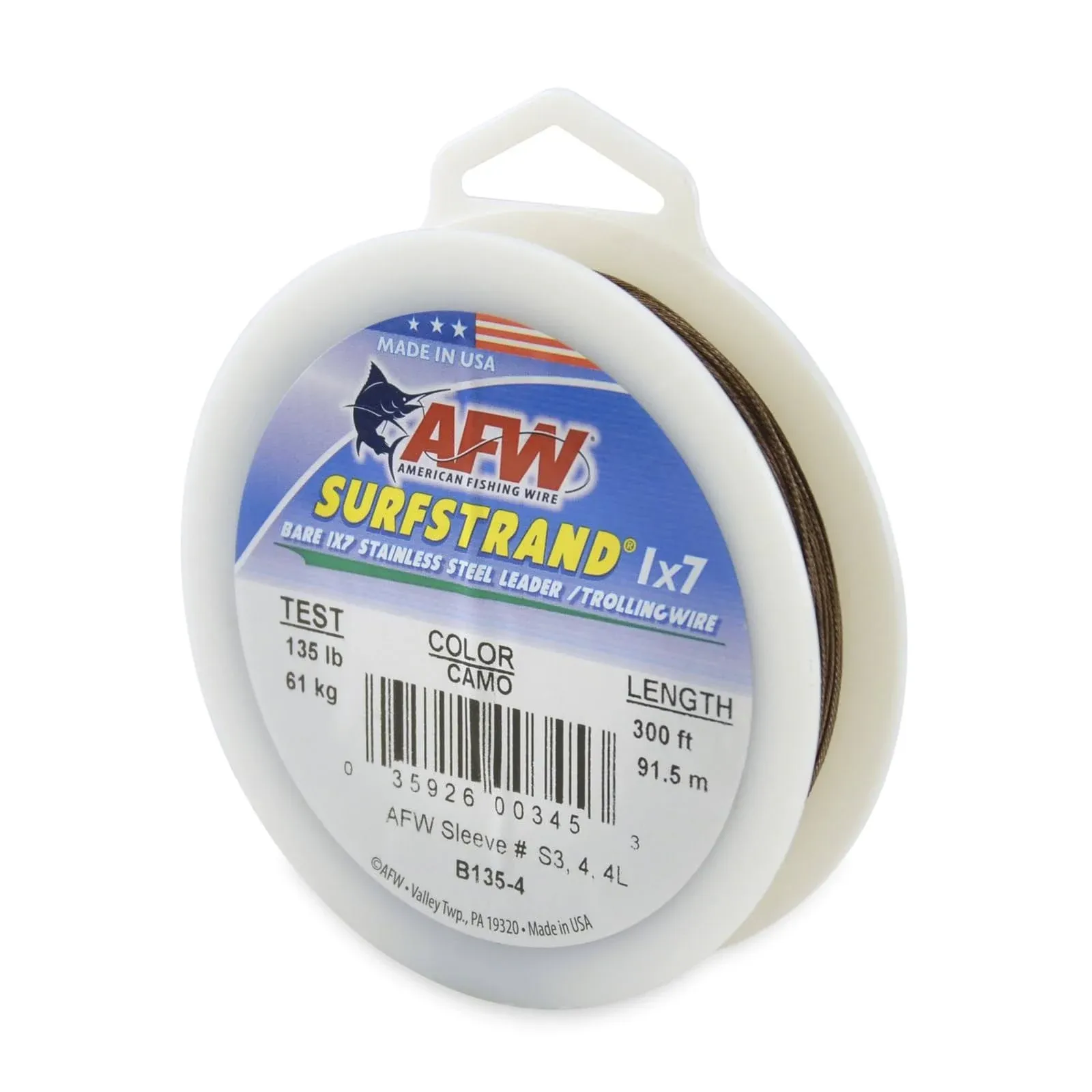 American Fishing Wire Surfstrand Bare 1x7 Stainless Steel Leader Wire - Fishing Leader Line for Saltwater, 20lb Test - 325lb Test in Bright, Camo in 30ft, 300ft, 600ft and 1,000ft Lengths