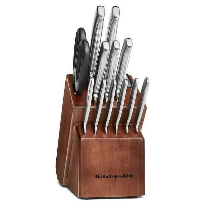 KitchenAid KKFSS14CS 14pc German Stainless Steel Knife Set Wooden Block Maple