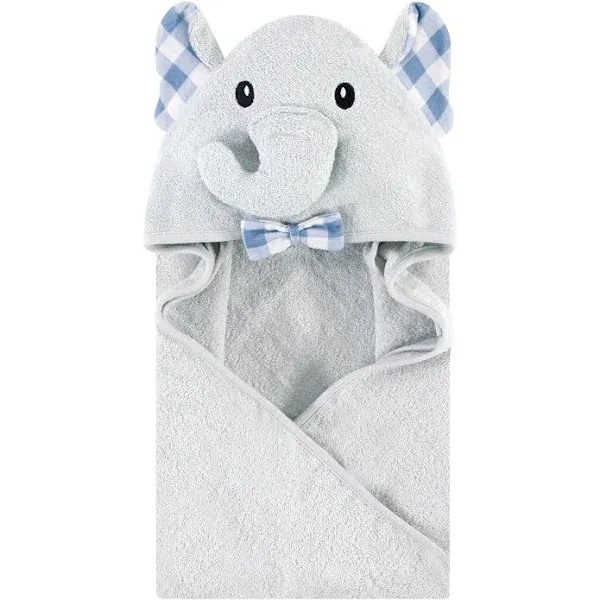 Hudson Baby Cotton Animal Face Hooded Towel, Gingham Elephant, One Size