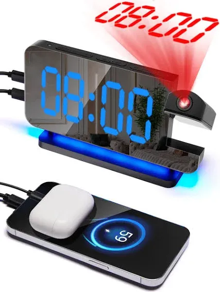 Projection Alarm Clock, 6.5&#039;&#039; Digital Mirror Projection Alarm Clock, 180° Pro...