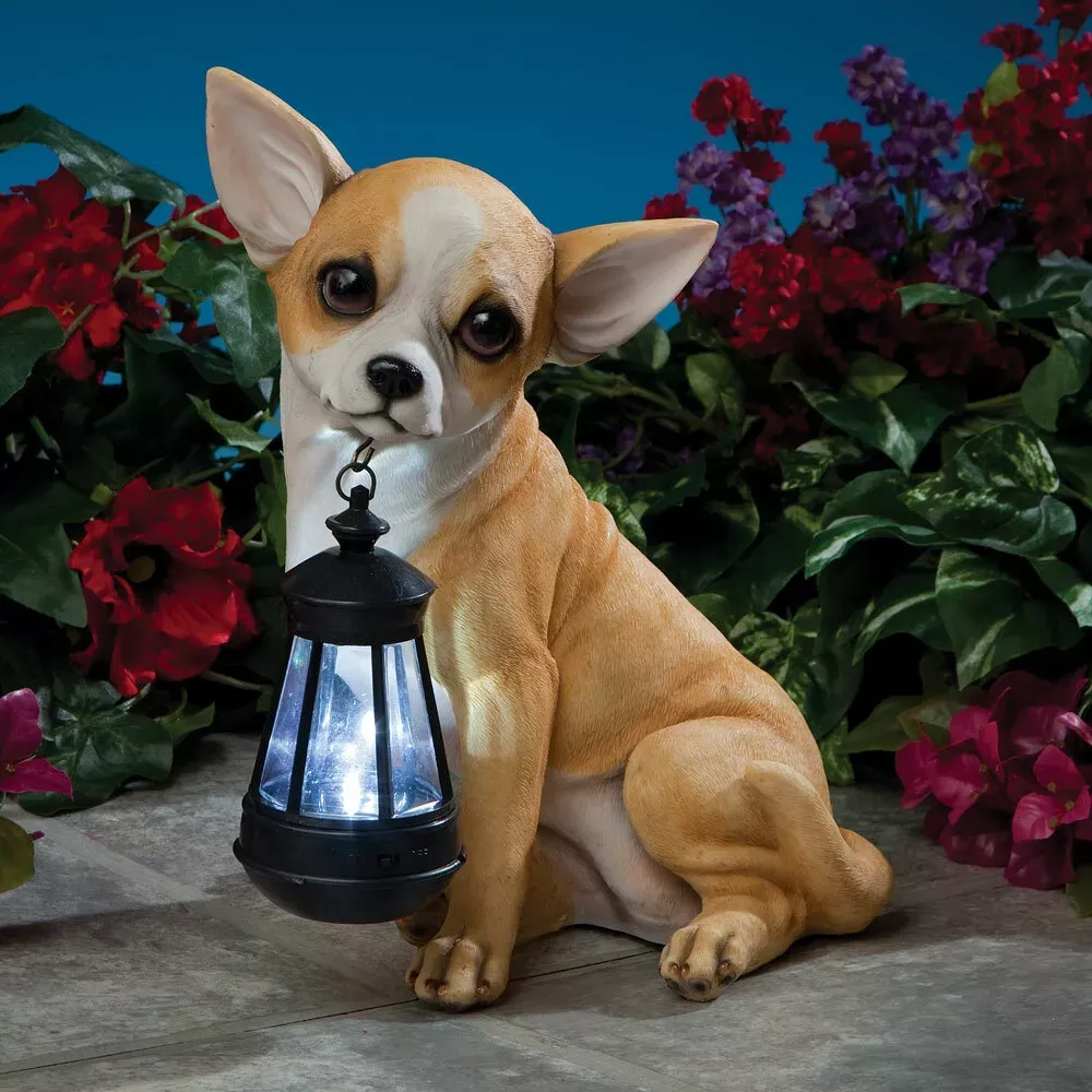 Chihuahua Dog Breed LED Solar Patio / Garden Lantern Hand-painted Resin 12&#034; H