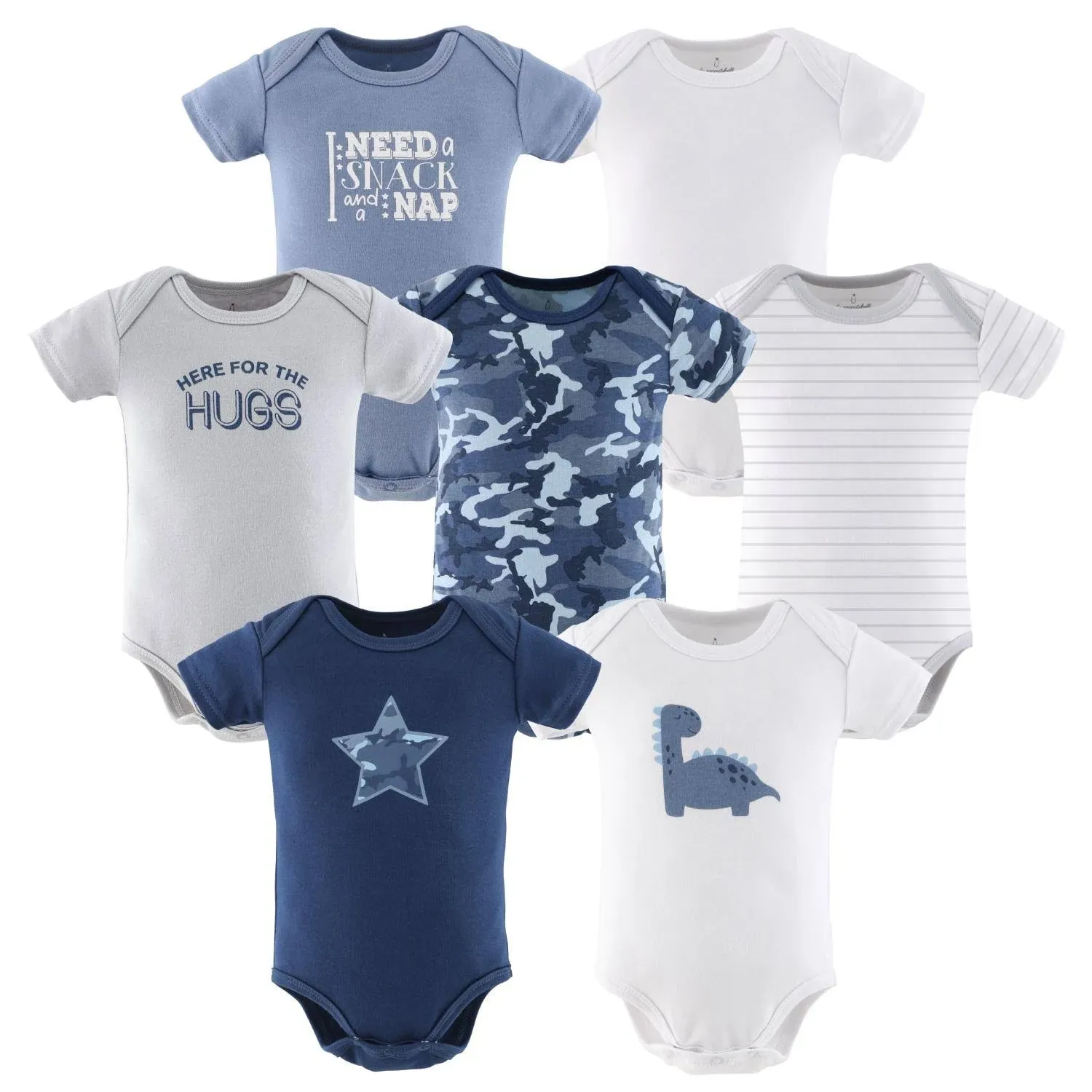 The Peanutshell Blue Camo Baby Bodysuits for Boys, 7-Pack, 9-12 Months