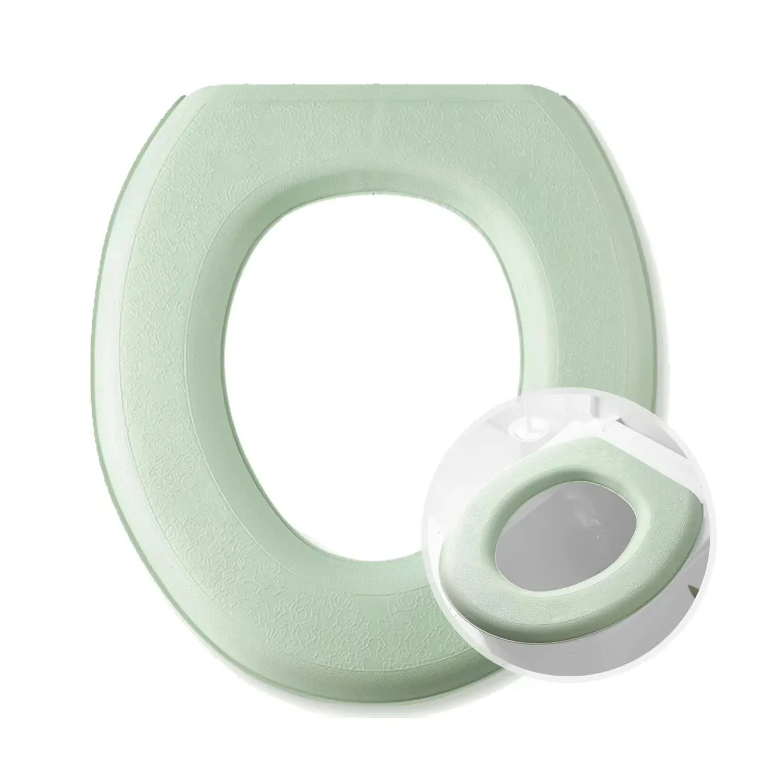 Toilet Seat Warmer, Elongated Toilet Seat Cover, Padded Toilet Seat Cushion, O-shaped Washable or Portable Toilet Lid Tank Cover.（Matcha Green 2 Pcs)