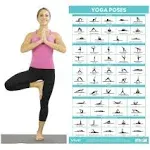 Vive Yoga Poster - Poses for Beginners and Experts - Mat Exercise Home Gym Workout Accessories Set- Double Sided Laminated Flow Chart Accessory - Instructional Guided Routine - for Women, Men