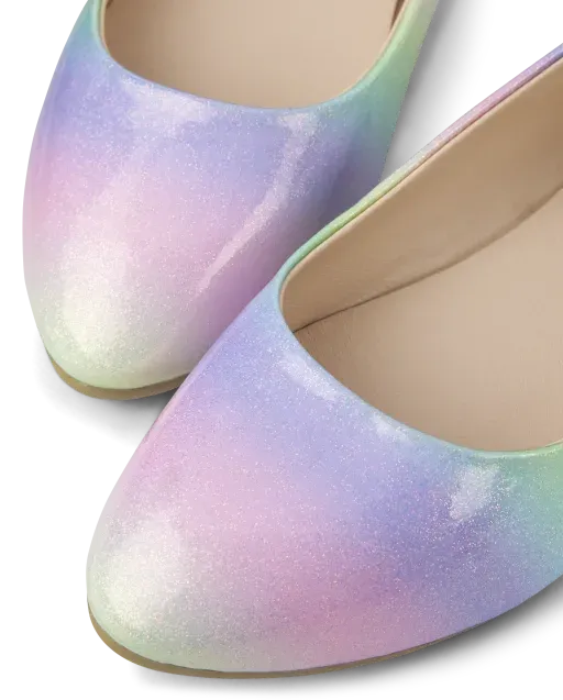 The Children's Place Girls' Closed Toe Glitter Rainbow Ballet Flats