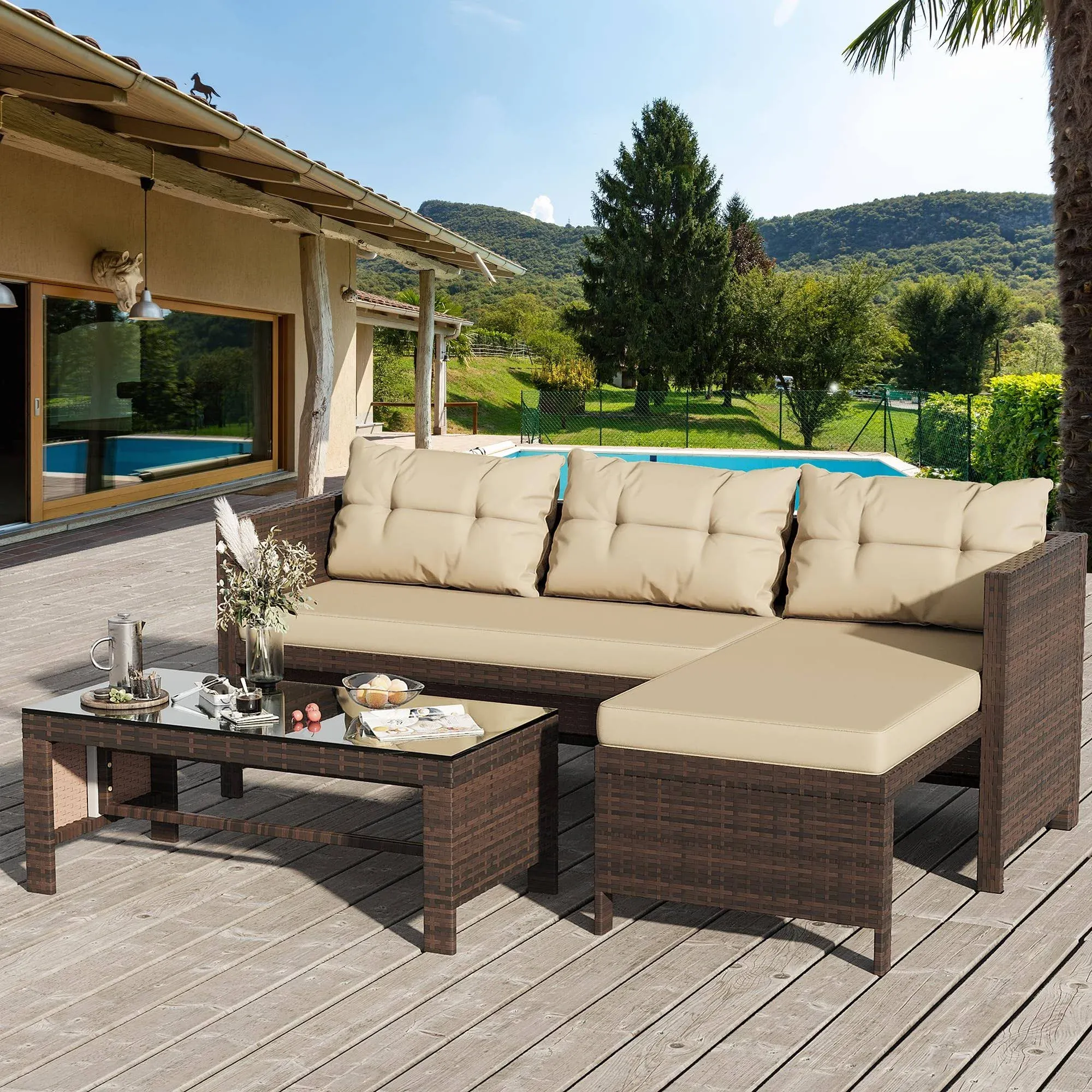 Outdoor Patio Furniture Sets Wicker Patio sectional Sets 3 Piece All Weather