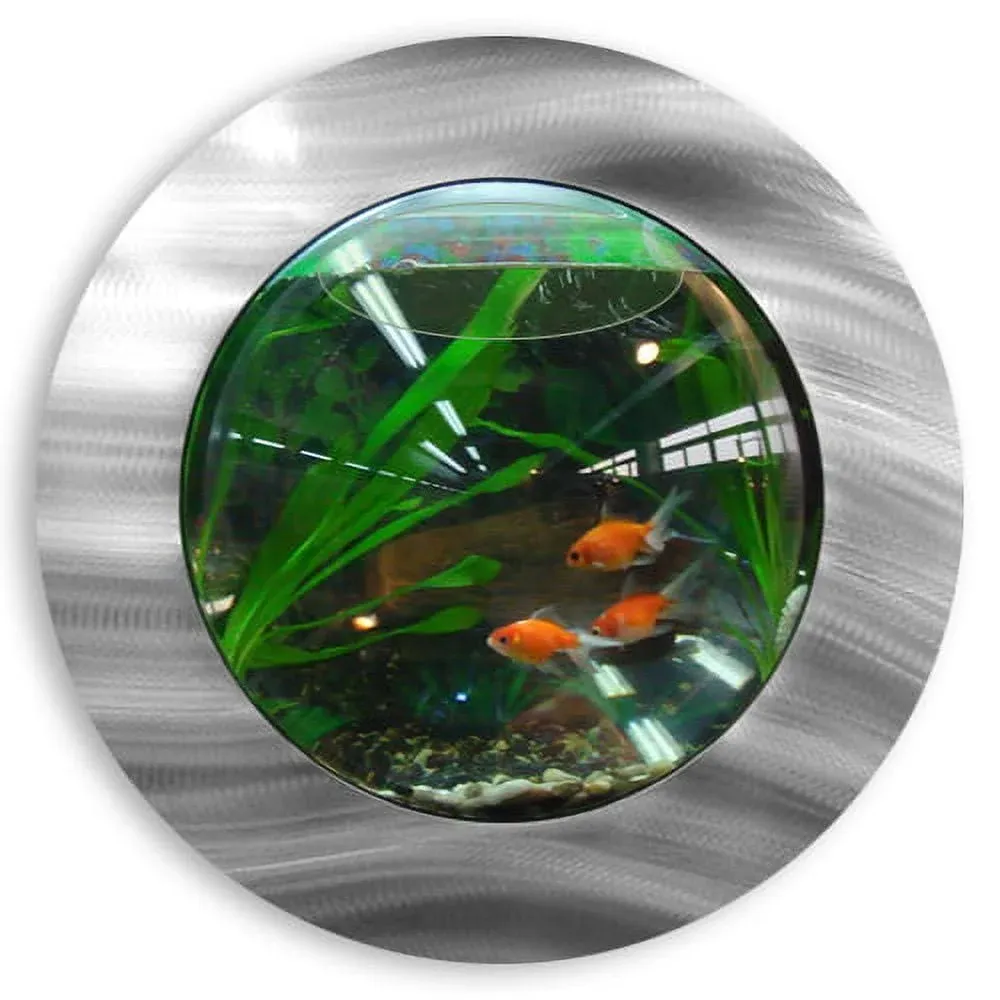 Fish Bubbles Brushed Aluminum Fish Bubble with Deluxe Wall Mounted Fish Tank