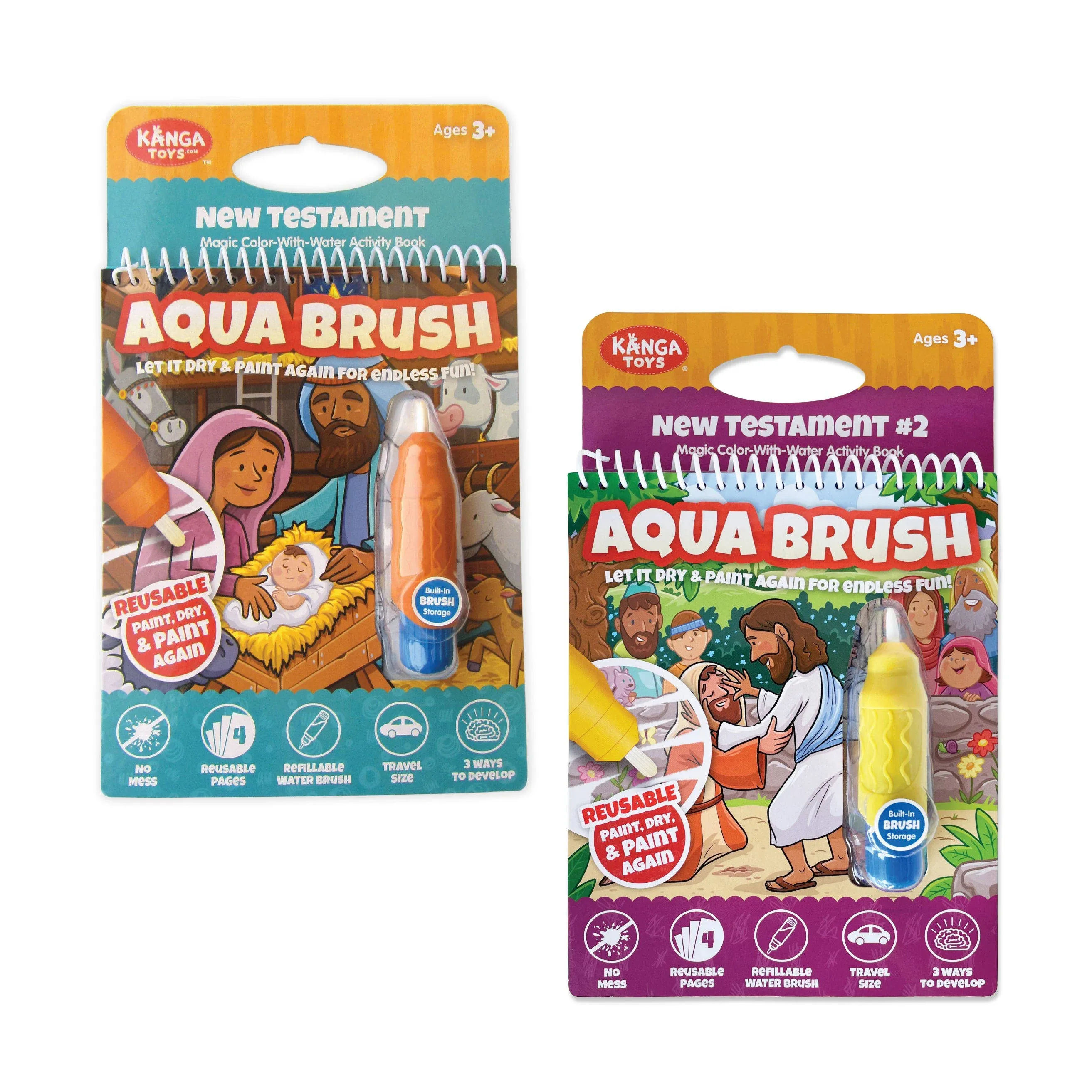 KangaToys Aqua Brush 2 Pack of The New Testament Color with Water Activity Book Bible School Preschool Elementary Primary C