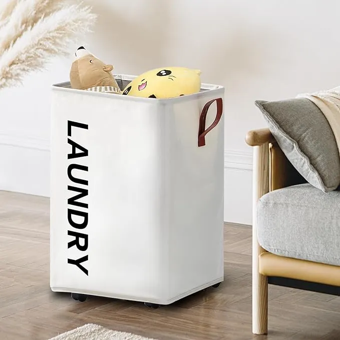 70L Large Laundry Hamper,Tall Rolling Laundry Basket,Narrow Laundry Basket with Wheels,Slim Laundry Hamper on Wheels Clothes Hamper Laundry Bin 27.5" Beige