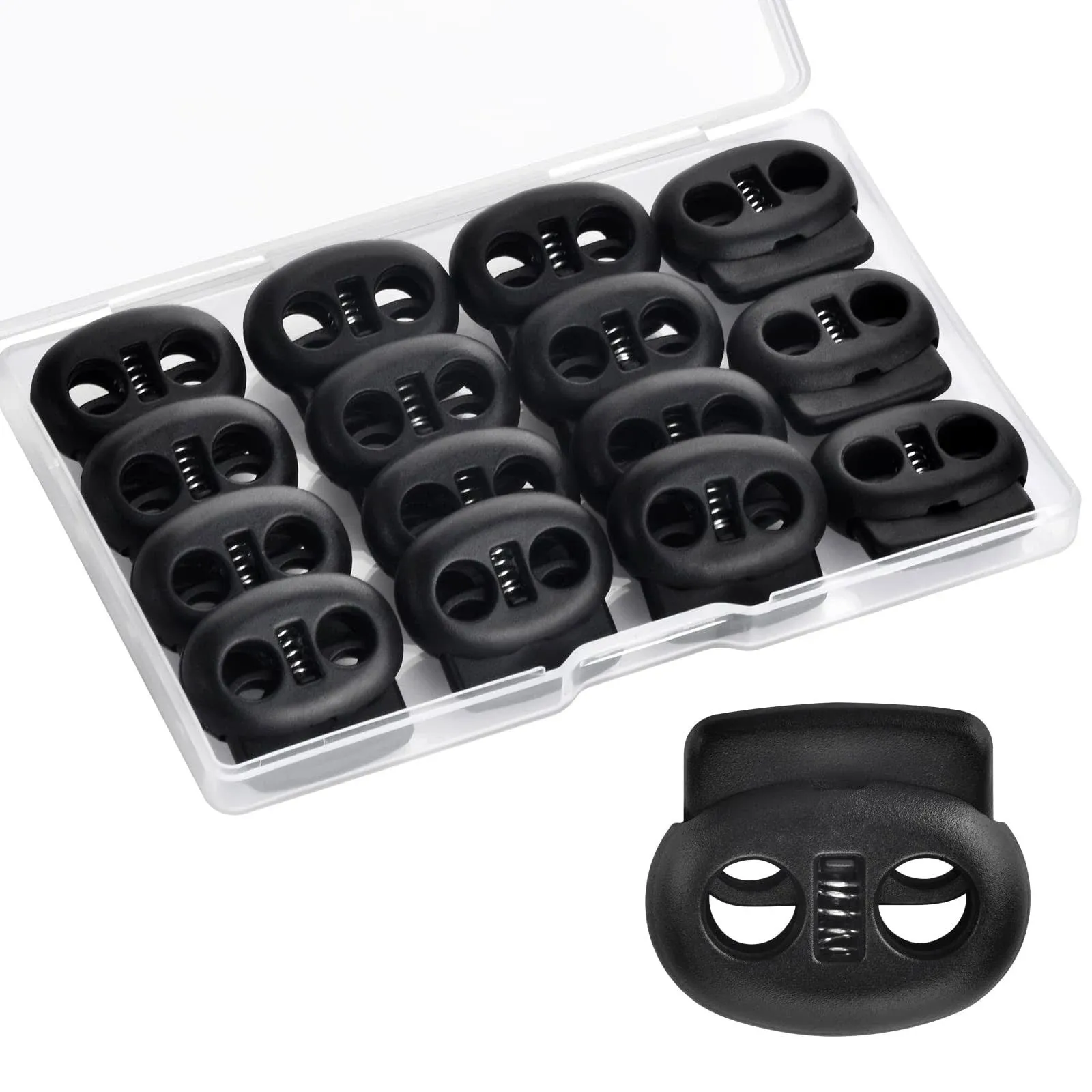 Deesea 15 PCS Plastic Cord Locks End Spring Stop Toggle Stoppers Double Hole Cord Locks Cord Stopper