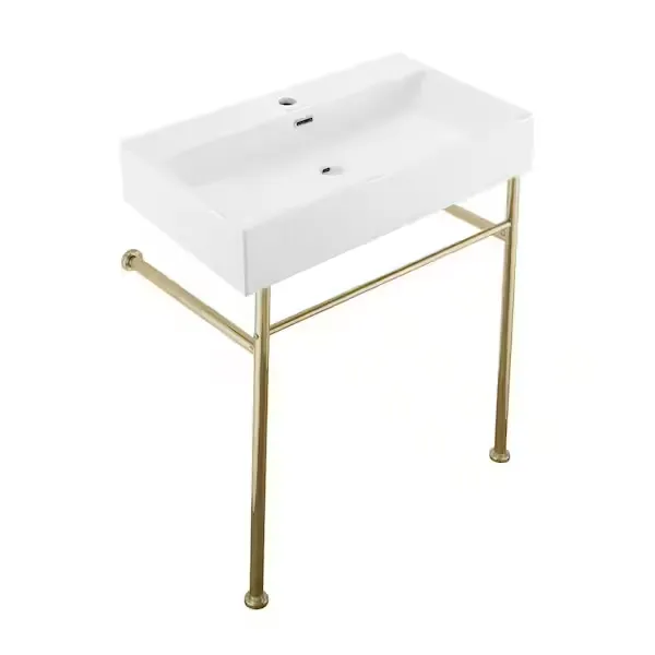 Swiss Madison Claire 30 in. Ceramic White Console Sink Basin Gold Legs SM-CS722