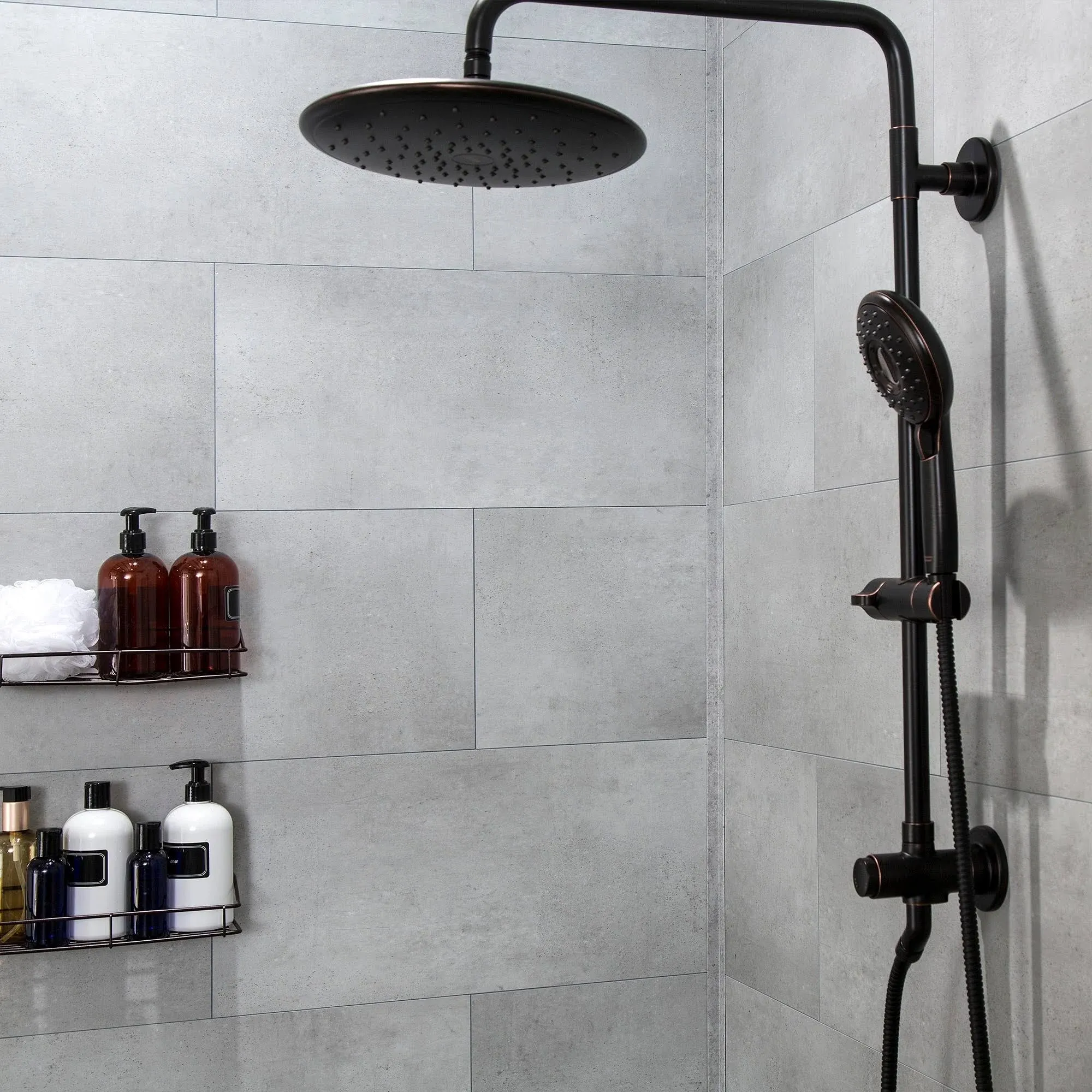 Palisade 23.2 in. x 11.1 in. Interlocking Vinyl Tile Shower and Tub Surround Kit in Frost Nickel