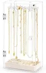 Necklace Holder, Acrylic Jewelry Organizer with 24 Hooks, Rotation Clear Necklac