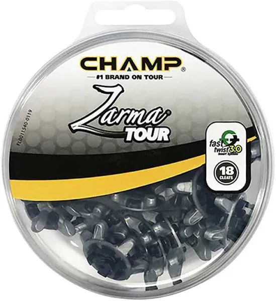 Champ Zarma Tour SLIM-Lok Golf Spikes Set of 18 Cleats, Black/Silver