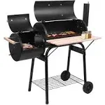 Outdoor Charcoal Grill with Offset Smoker, BBQ Grill with Wheels and W