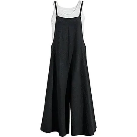 Aedvoouer Women's Baggy Plus Size Overalls Cotton Linen Jumpsuits Wide Leg Harem Pants Casual Rompers