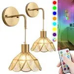 Battery Operated Wall Sconces Set of Two, Indoor Not Hardwired Battery Wall Light with Remote Control, RGB Color Changing Dimmable Battery Powered