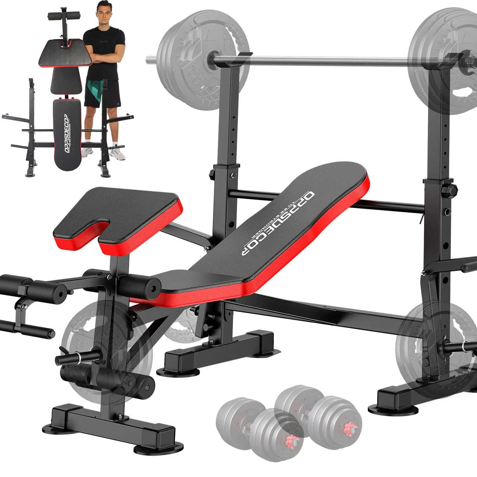 8 in 1 650lbs Weight Bench Adjustable Workout Bench Set with Squat Rack Olymp...