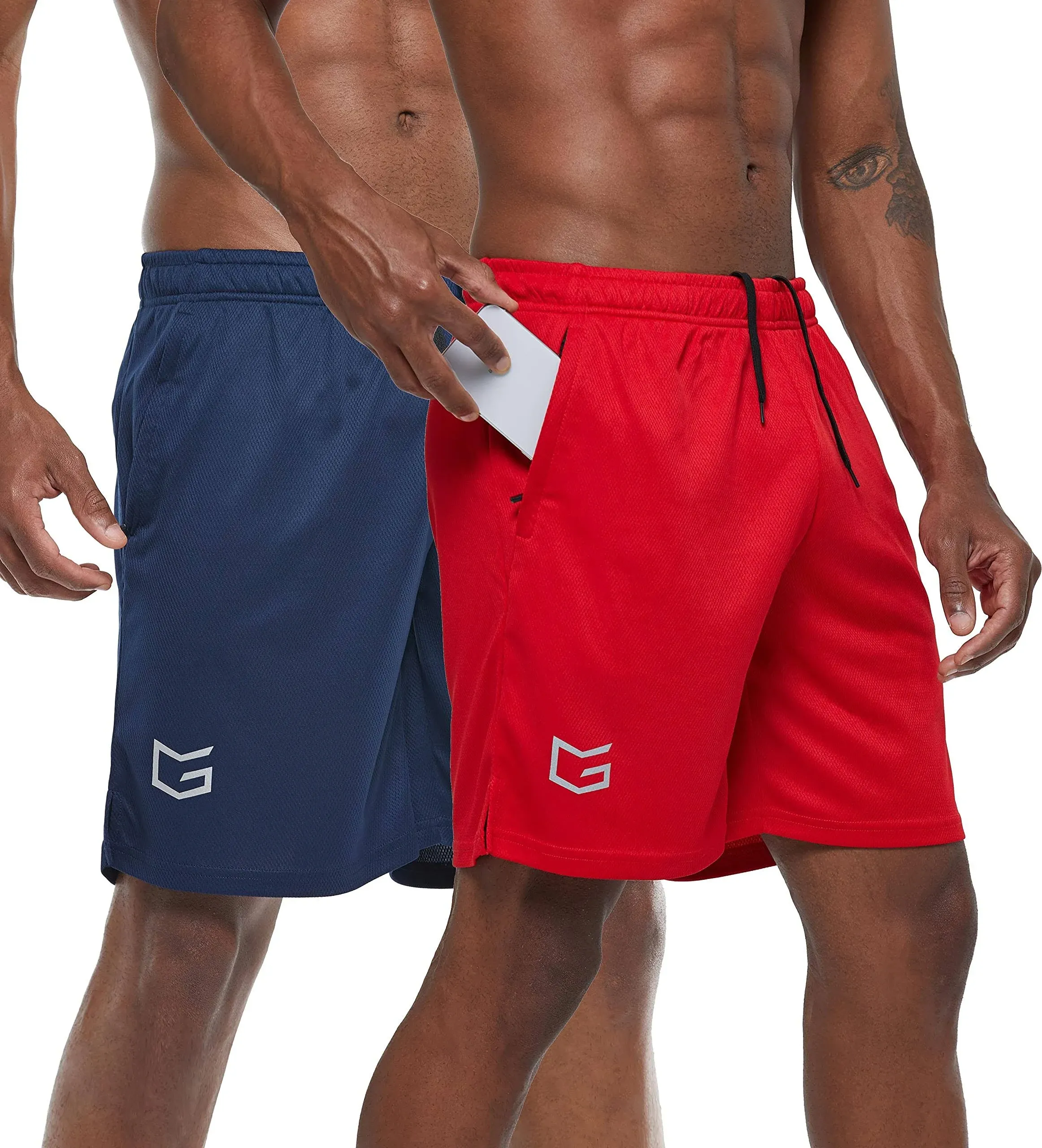 G Gradual Men&#039;s 7&#034; Workout Running Shorts Quick Medium, 2 Pack: Navy Blue/Red 