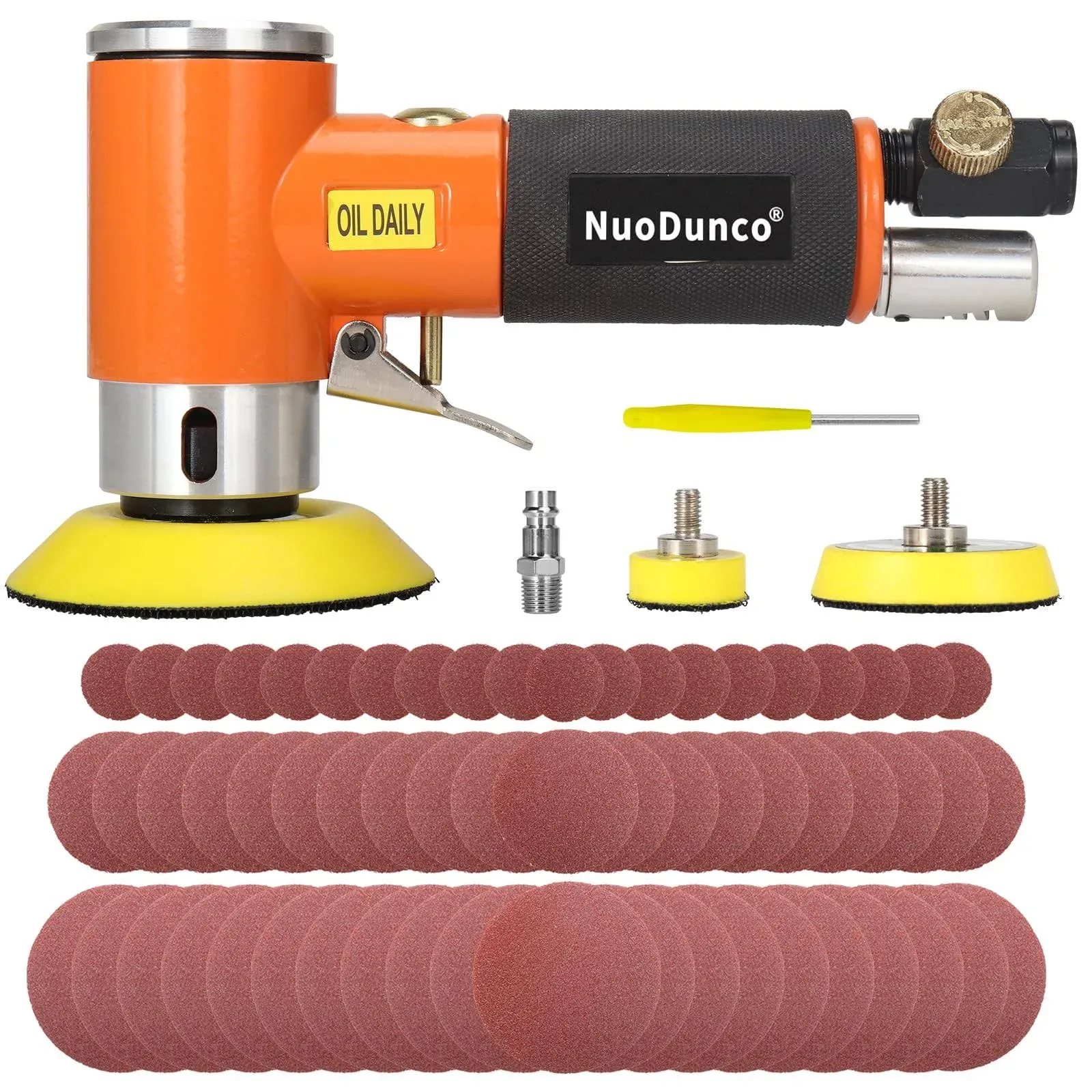 NuoDunco 1/2/3 Inch Mini Random Orbital Air Sander Kit Industrial Grade Pneumatic Sander for Auto Body Work with 60 Pcs 1&quot;2&quot;3&quot; Hook &amp; Loop Sanding