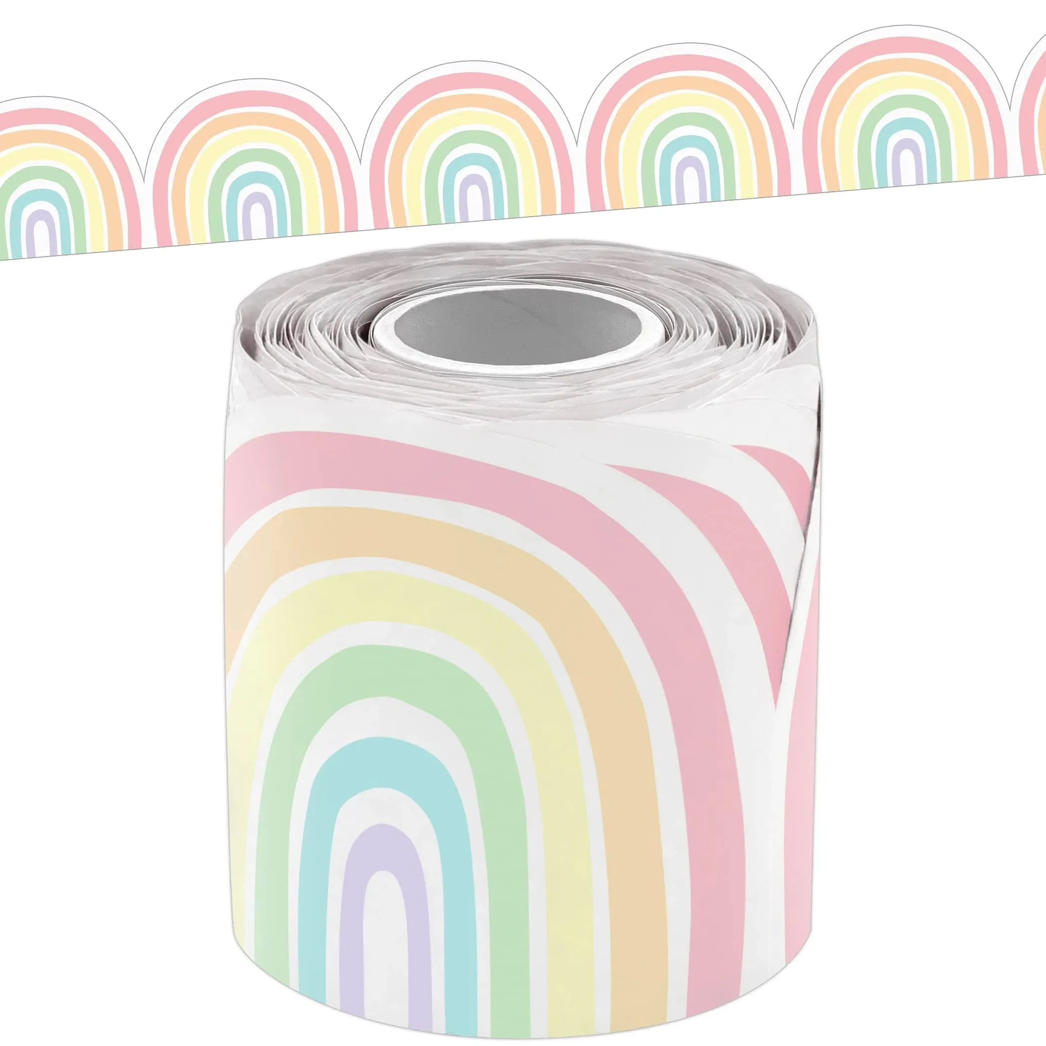 Pastel Pop Rainbows Die-Cut Rolled Border Trim, 50 Feet