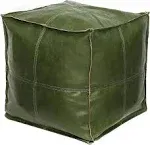 Louis Donné Pouf Ottoman Cover,Unstuffed Pouffe Ottomans, Handmade Faux PU Leather Moroccan, Footstool, 45cm Square Ottoman Foot Rest for Living Room, Floor Chair for Balcony Office Indoor, Green…