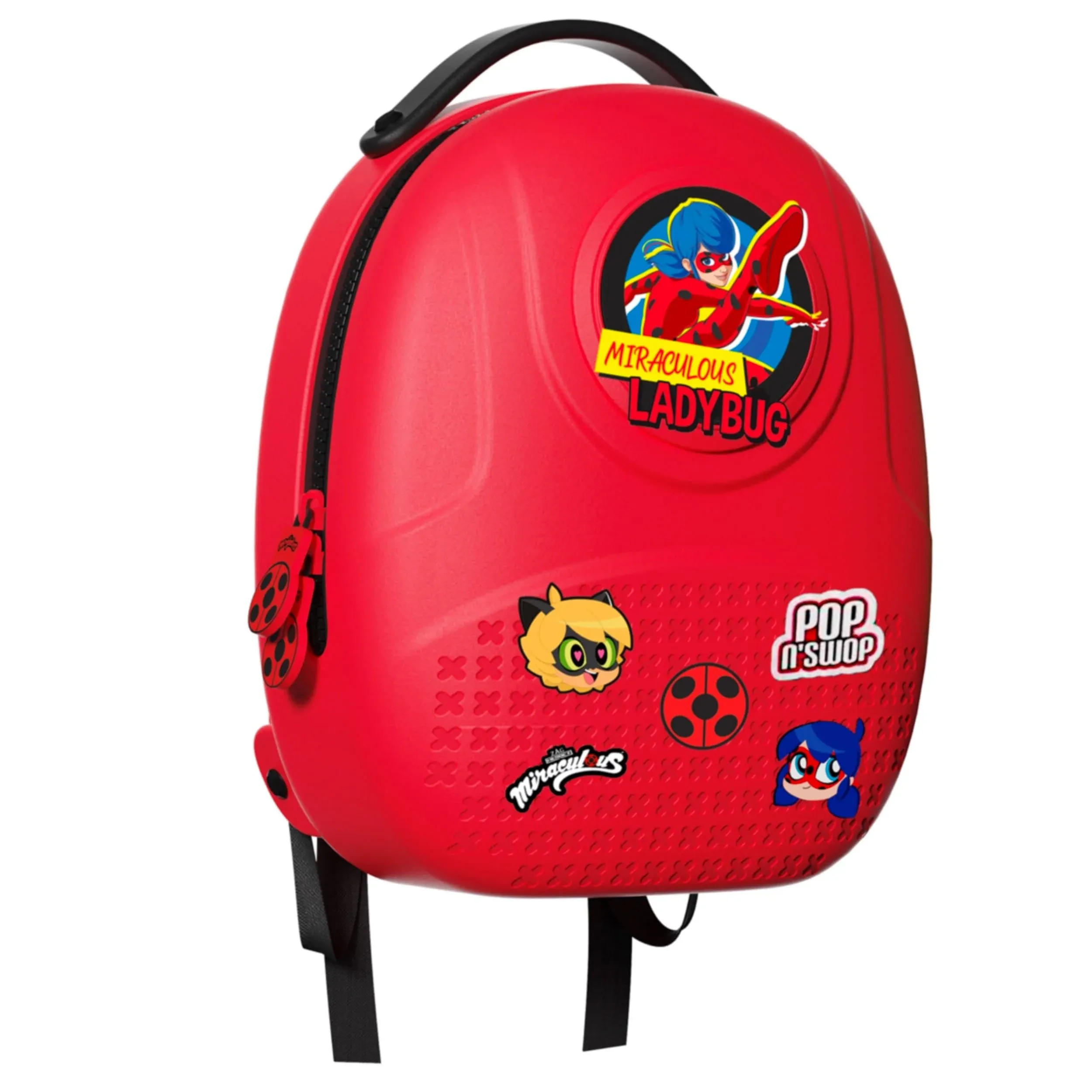 Miraculous Ladybug - Pop n&#039; Swop Ladybug Red Backpack with Black Handle 6 Cli...