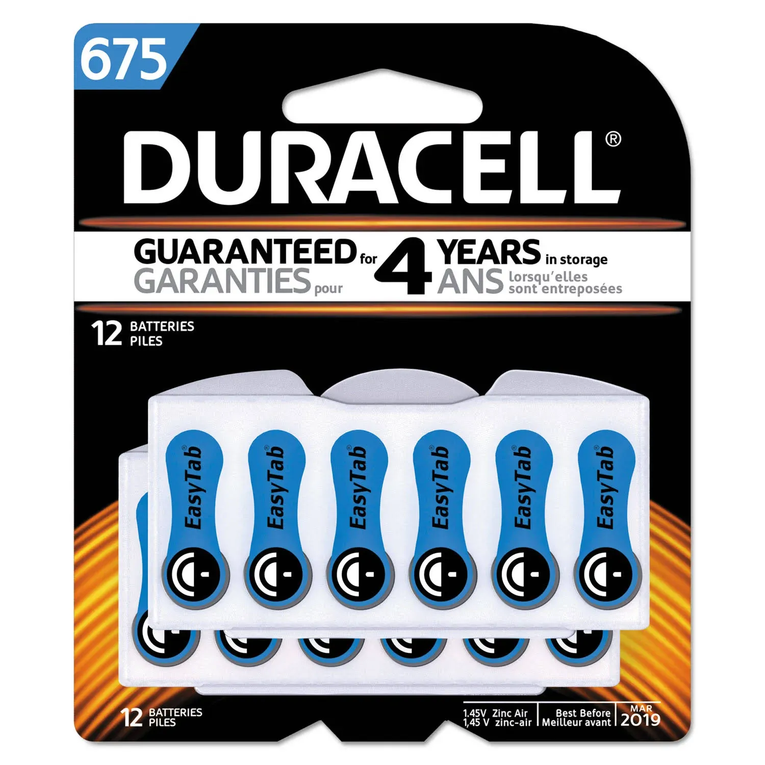 Duracell Hearing Aid Batteries Blue Size 675, 6 Count Pack, 675A Size Hearing Aid Battery With Long-lasting Power, Extra-Long EasyTab Install For Hearing Aid Devices