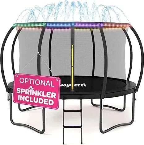 JoyBerri Trampoline for Kids and Adults - 8ft 10ft 12ft 14ft Trampoline with Net - with Bonus Sprinkler and LED Lights/ASTM Certified/Extra Sturdy Re