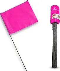 Ace Supply Marking Flags - 4 x 5-Inch Flag On 15-inch Steel Wire – Neon Pink, 100-Pack