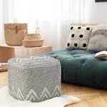 LR Home | Modern Tufted Geometric Peaks Pouf Gray & White